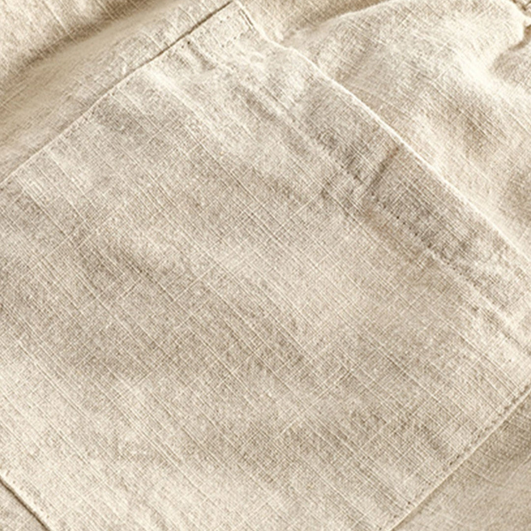 Men's Geometry Textured Cuban Shirt & Linen Cotton Blend Cropped Pants