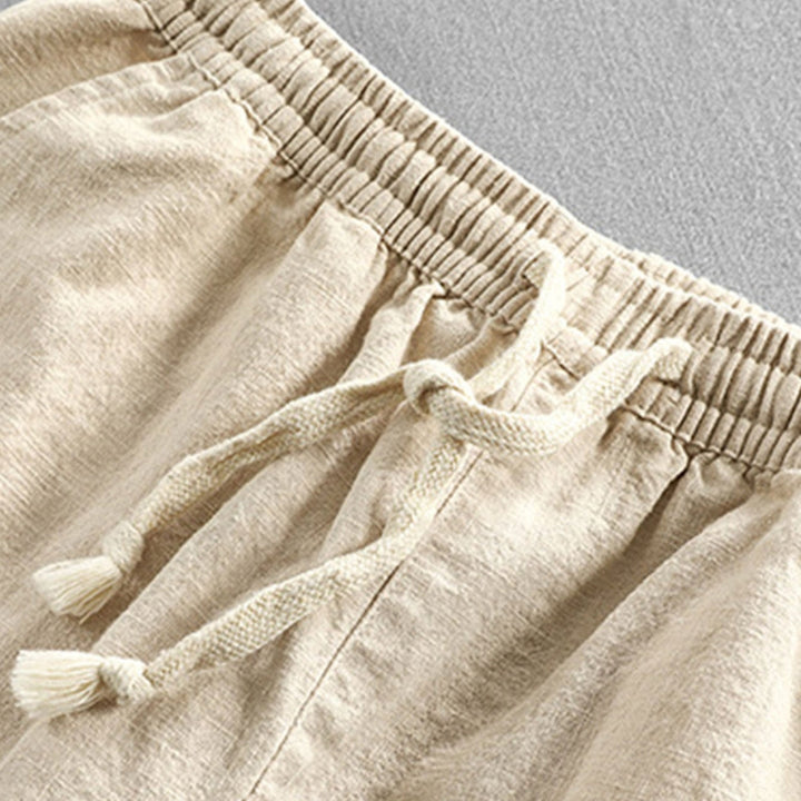 Men's Short Sleeve Geometry Textured Cuban Shirt & Linen Cotton Blend Cropped Pants
