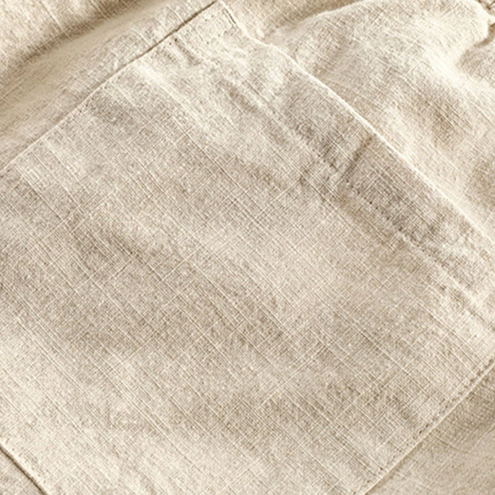 Men's Short Sleeve Geometry Textured Cuban Shirt & Linen Cotton Blend Cropped Pants