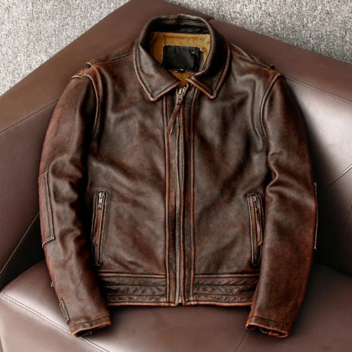 Men's Vintage Cowhide Biker Jacket