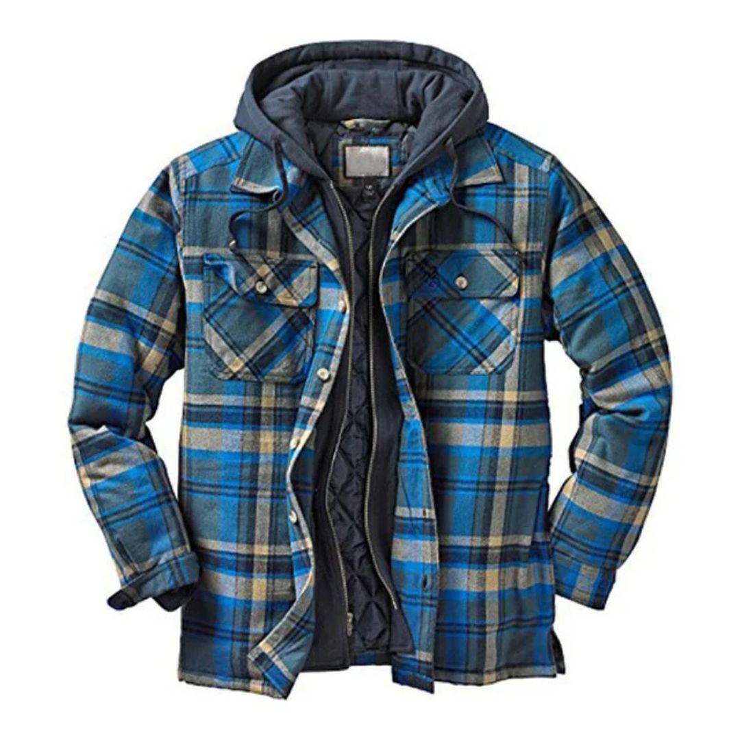 Men's Plaid Full Zip Hooded Jacket