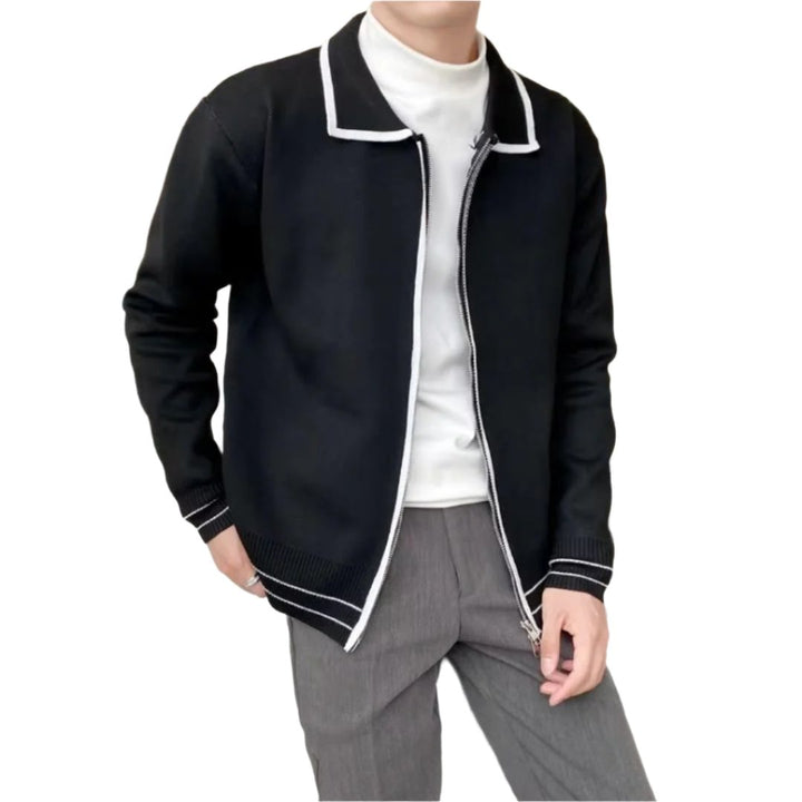 Men's Contrasting Color Zipper Cardigan