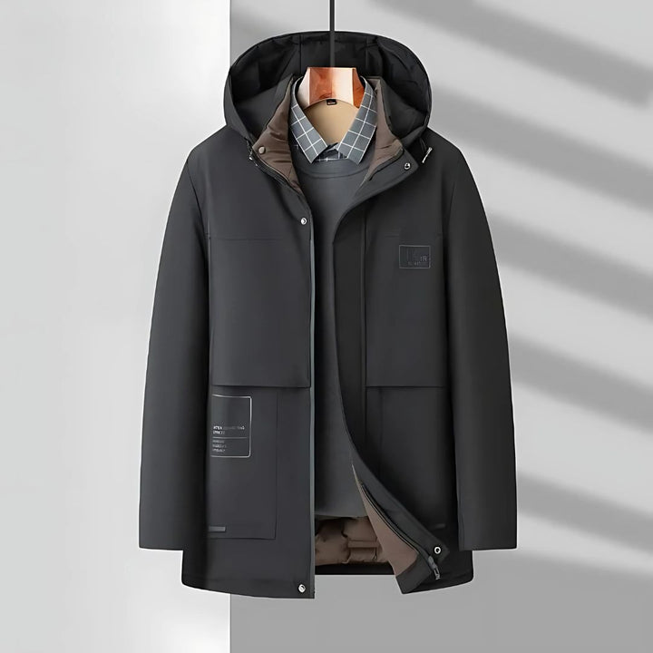 Men's Hooded Zippered Parka Coat