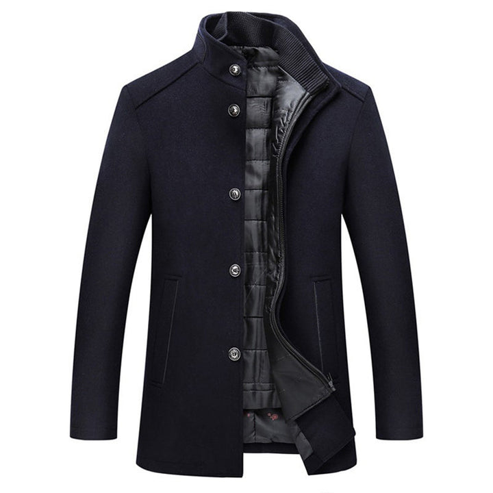 Men's Warm Wool Stand Collar Long Coat