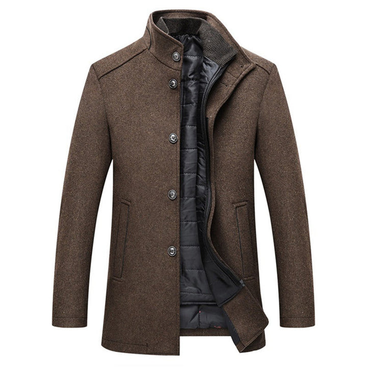 Men's Warm Wool Stand Collar Long Coat