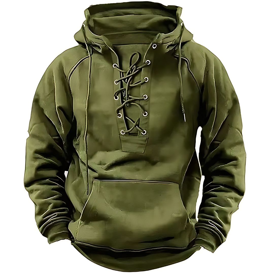 Men's Vintage Hooded Lace-Up Sweatshirt