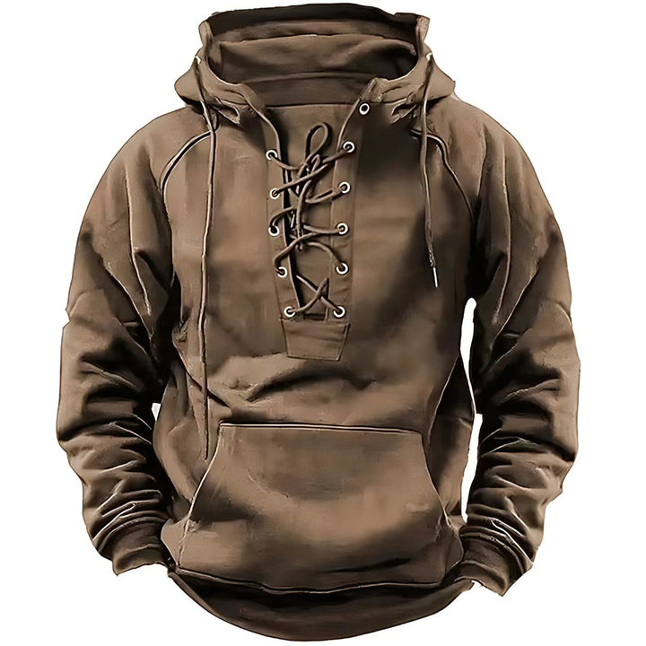 Men's Vintage Hooded Lace-Up Sweatshirt