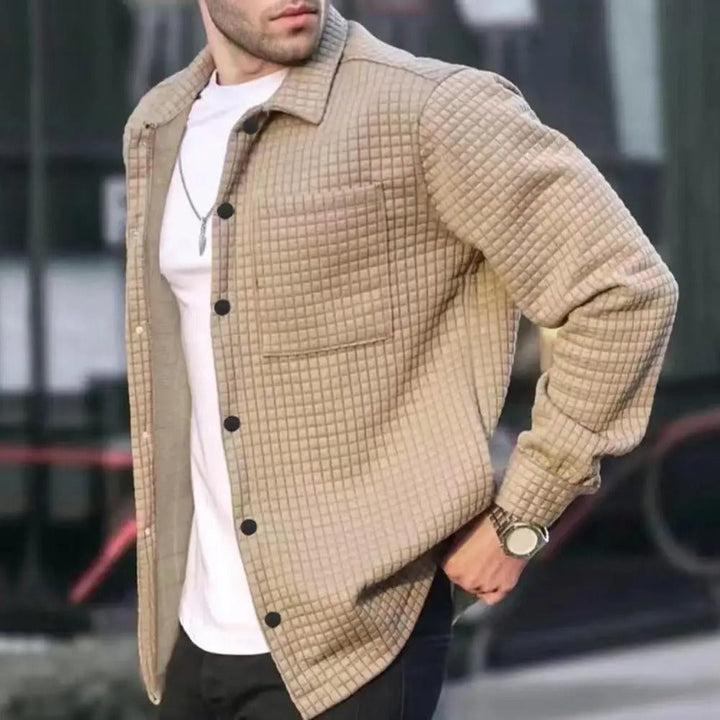 Men's Turn-Down Collar Long Sleeve Cardigan