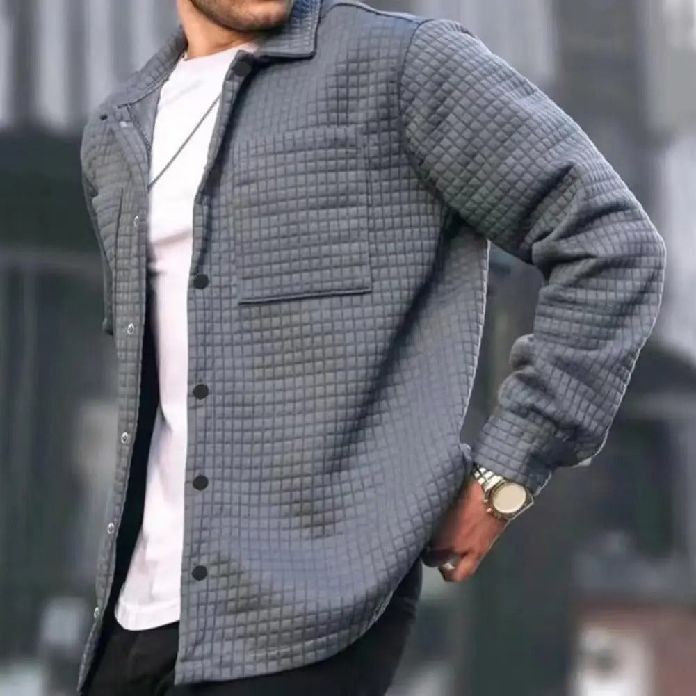 Men's Turn-Down Collar Long Sleeve Cardigan